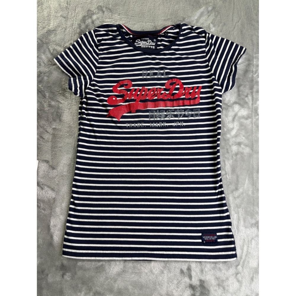 Superdry Premium Entry Tee Shirt Women's T-Shirt L Blue Horizontal Stripes